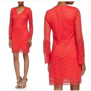 Laundry by Shelli Segal Long Sleeve  Deep Orange Lace Sheath Dress 8